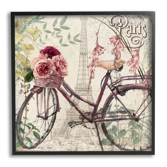 Stupell Industries Pink Peonies Bicycle Bouquet Vintage Parisian Architecture Framed Wall Art